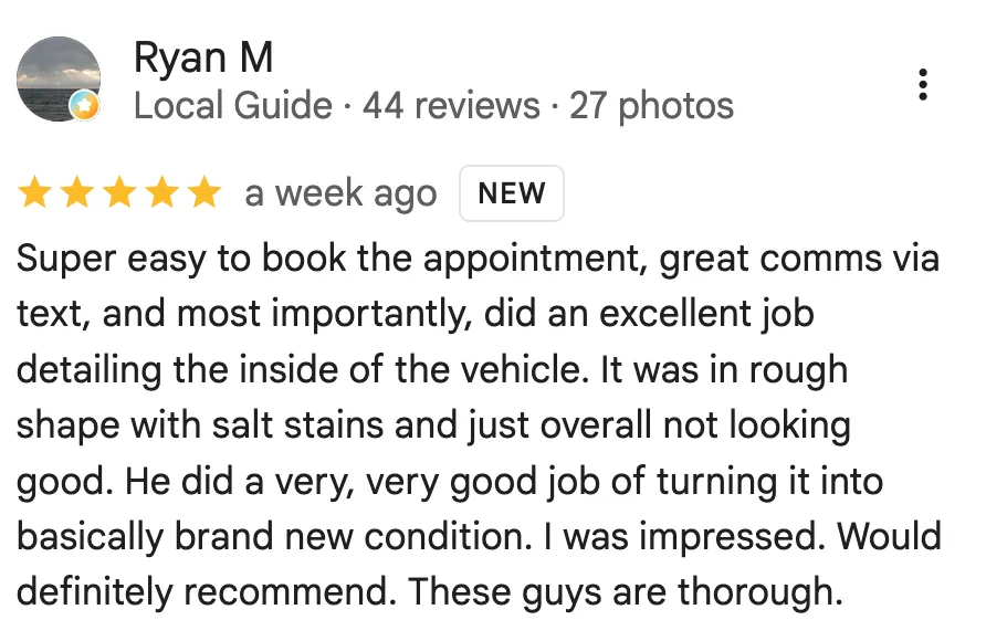 Google review from Ryan M